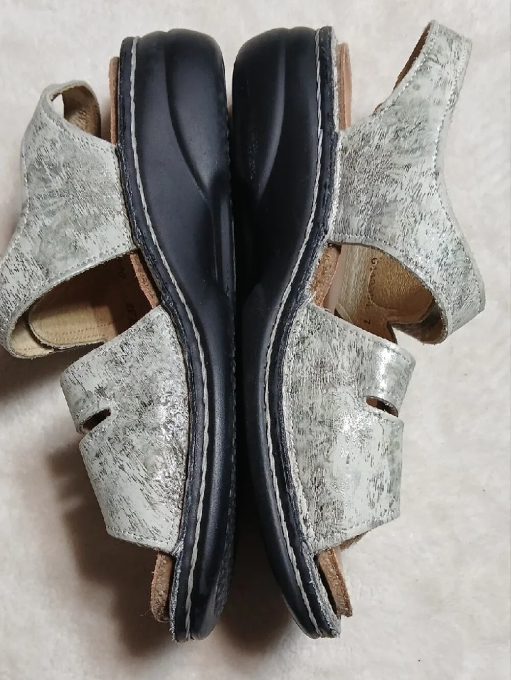 Finn Comfort Silver Green Leather Adjustable Strappy Sandals Size 38